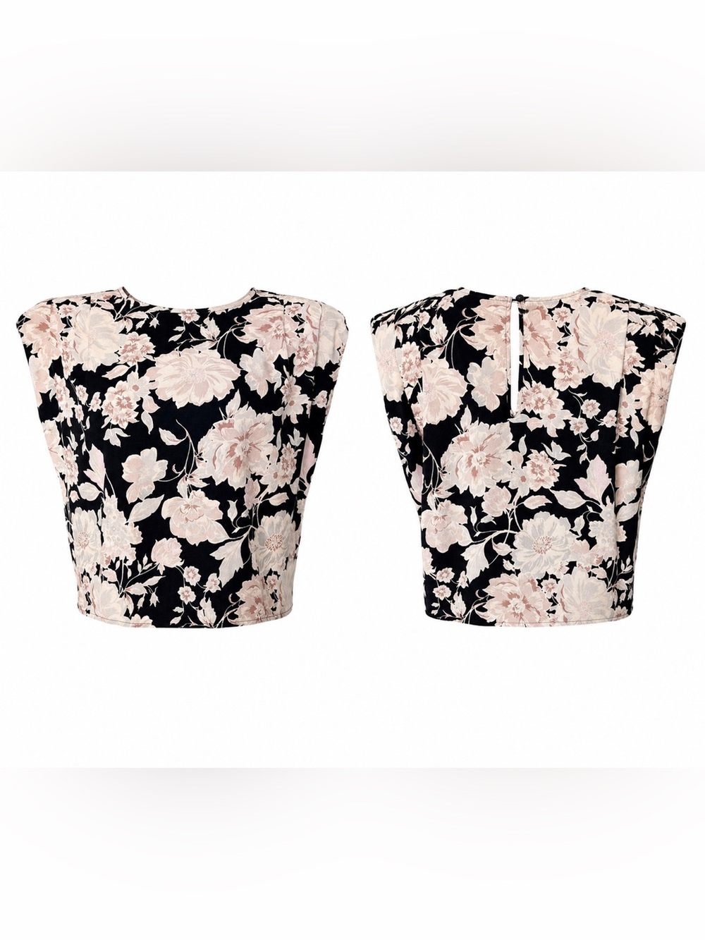 Romantic coquette Floral crop Top - Black Pink Floral - Small